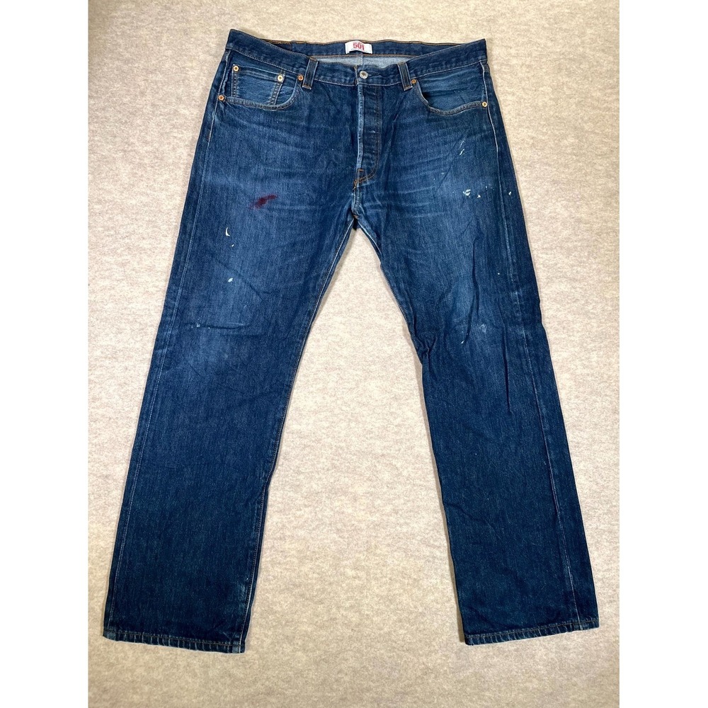 Levis 501 Original Fit Jeans Men 38x32 Blue Straight Leg Button Fly Denim Cotton